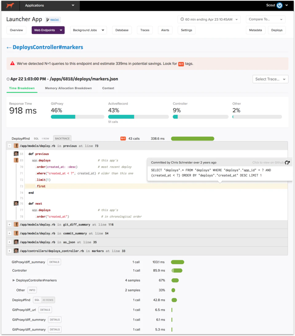 screenshot of Scout APM